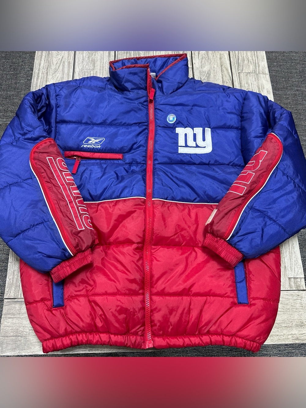 Vintage Y2K New York Giants Reebok Puffer Jacket Mens Size L Pockets Embroidery
